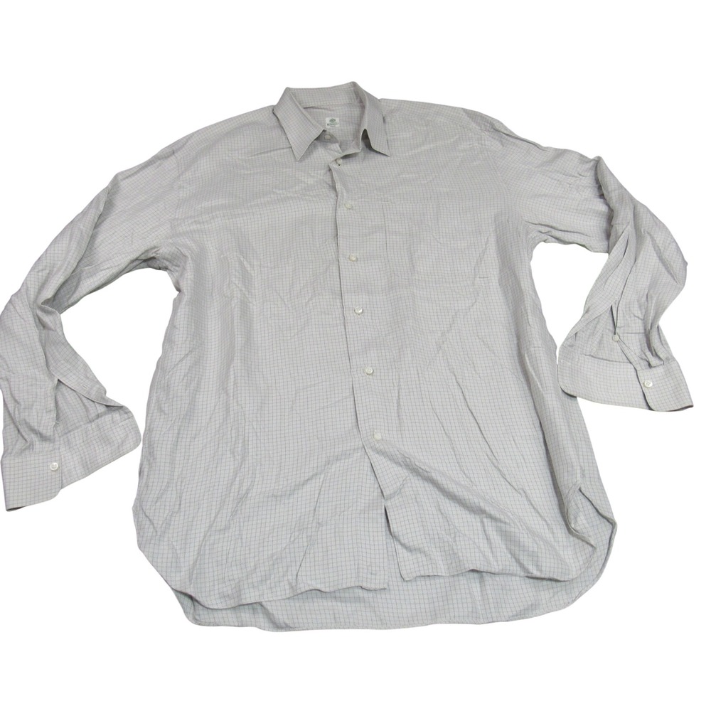 Borrelli Napoli Mens Grey White Micro Check Button Down Shirt Made in Italy L
